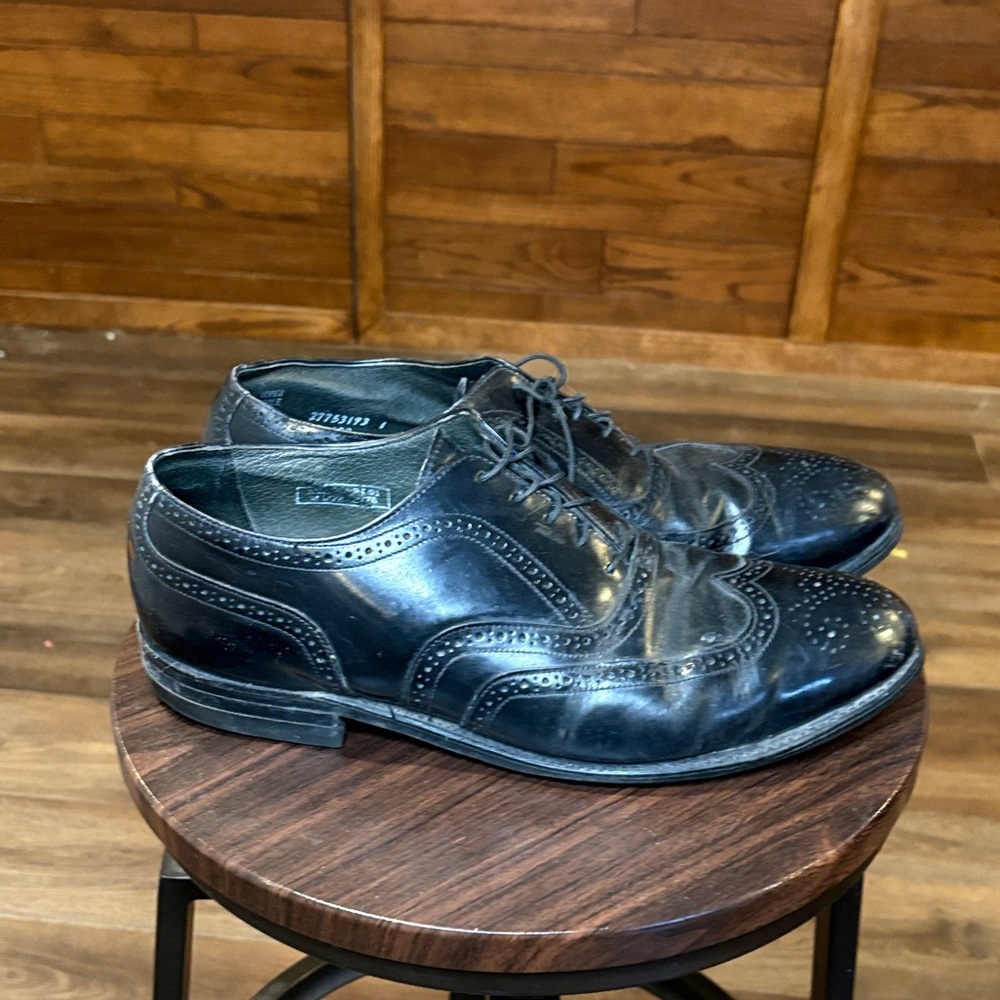 Classic Black Wingtip Derby Shoes for Men - Polished Leather. Steel toed. Safety - Picture 6 of 8